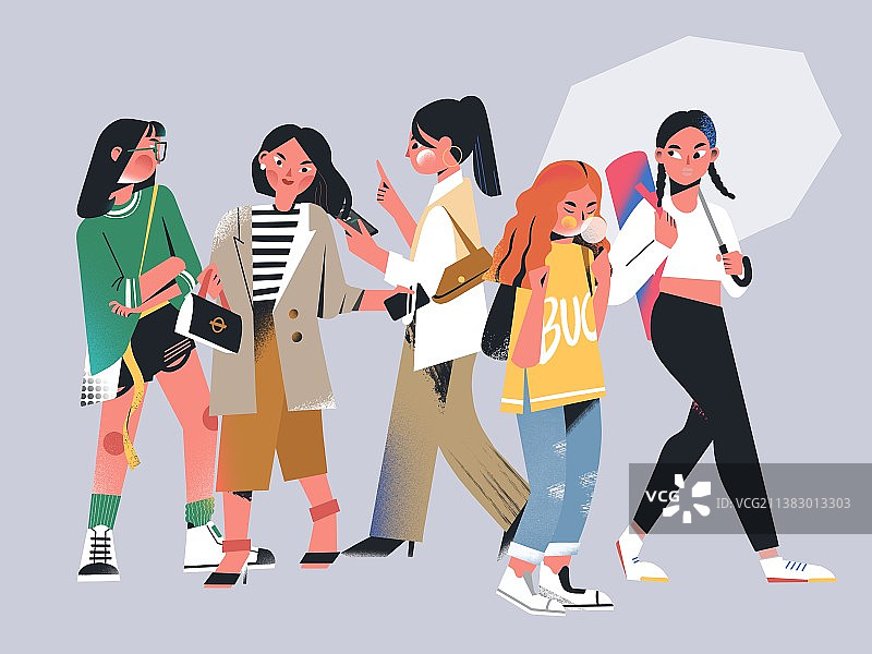 五个不同风格的女孩图片素材