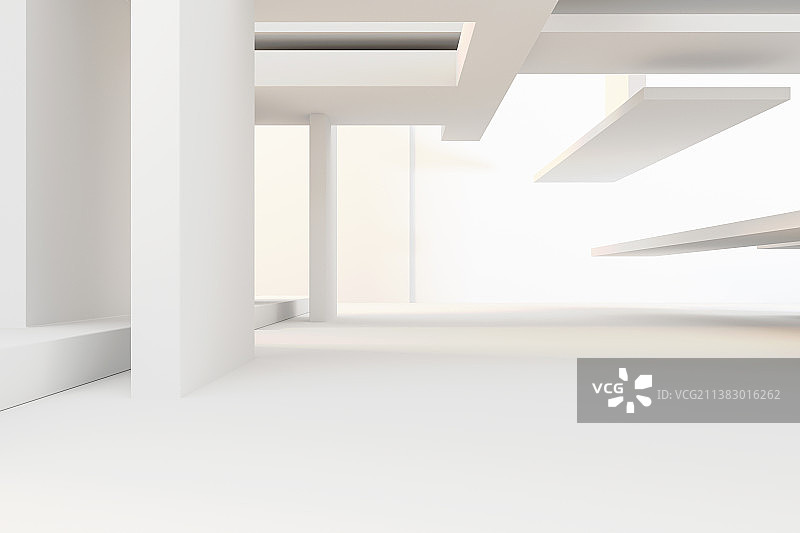3D白色现代建筑室内空间图片素材