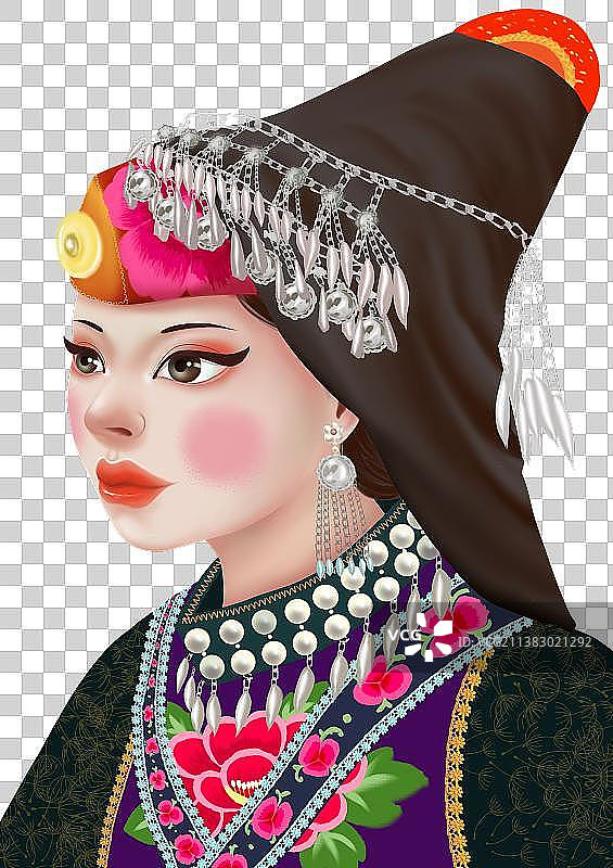 彝族姑娘头像头饰图片素材