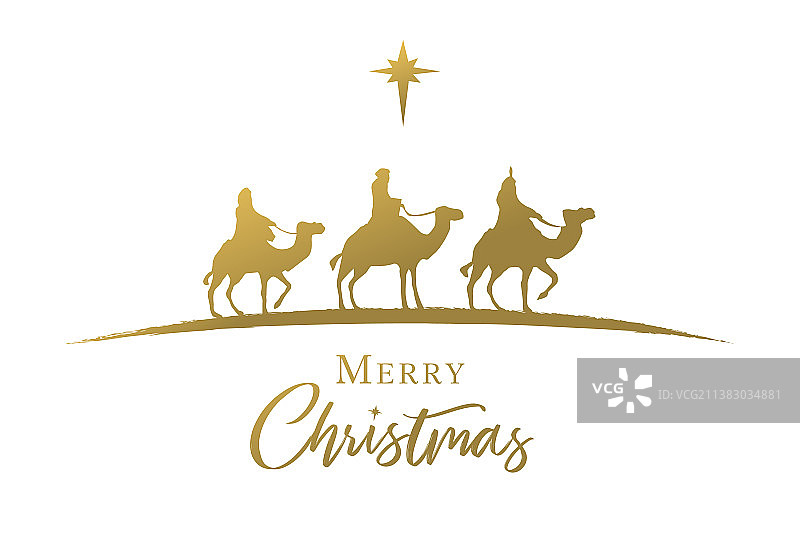 三贤士金色剪影圣诞场景图片素材