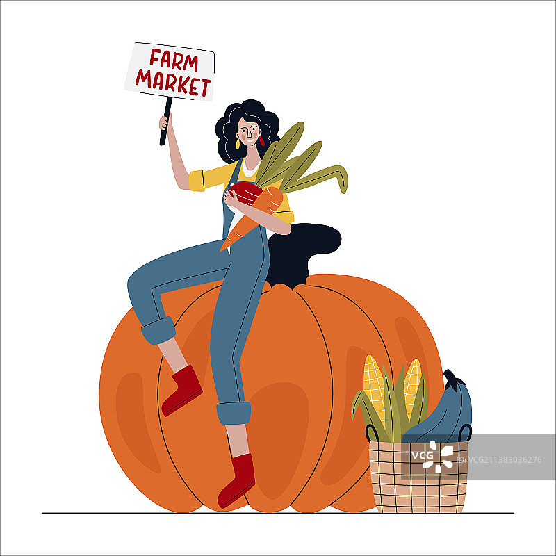 坐在巨大物体上的现代风格农妇图片素材