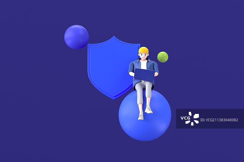 3D渲染男性角色与盾牌图形图片素材