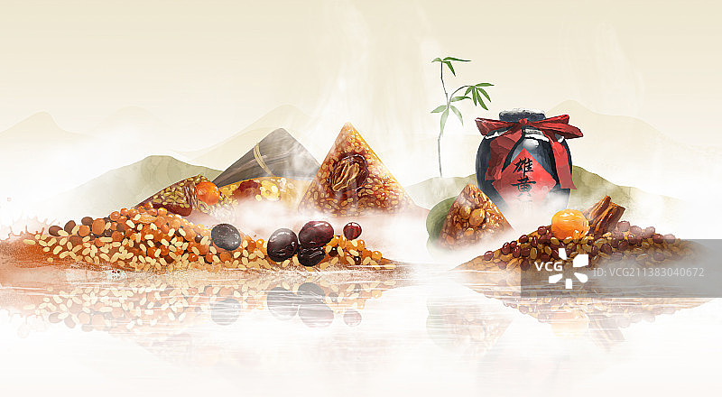 端午节插画中国风山水背景图片素材