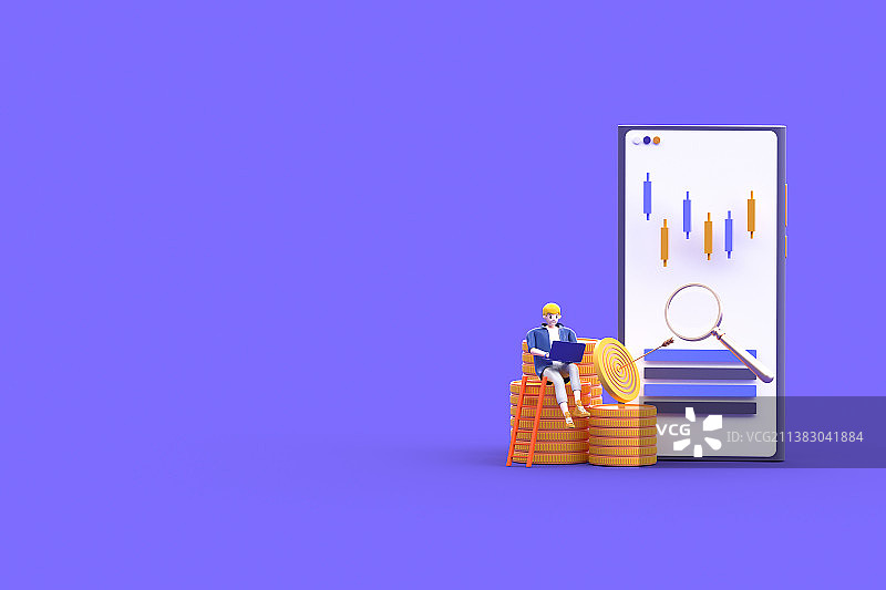 3D渲染金融证券研究卡通插画图片素材