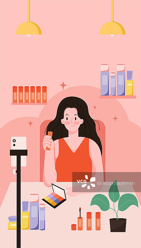 美女护肤化妆直播带货图片素材