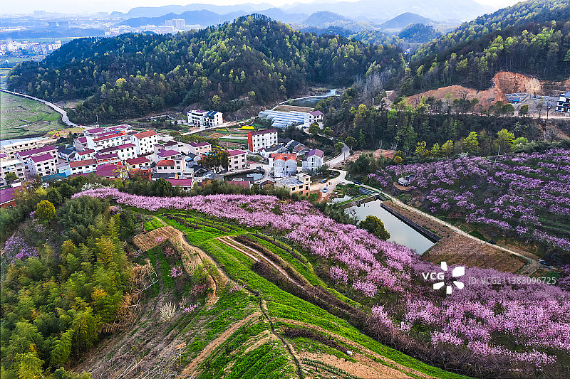 义乌大陈楂林同坑殿下村春季风光航拍图片素材