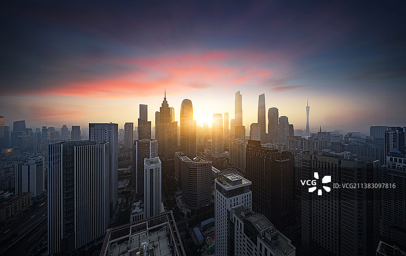 广州城市天际线日出图片素材