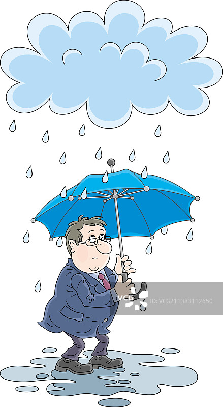 雨中打伞的倒霉职员图片素材