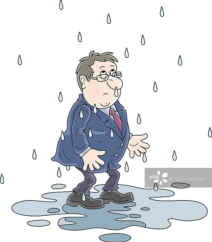 雨中水坑里的倒霉男人图片素材