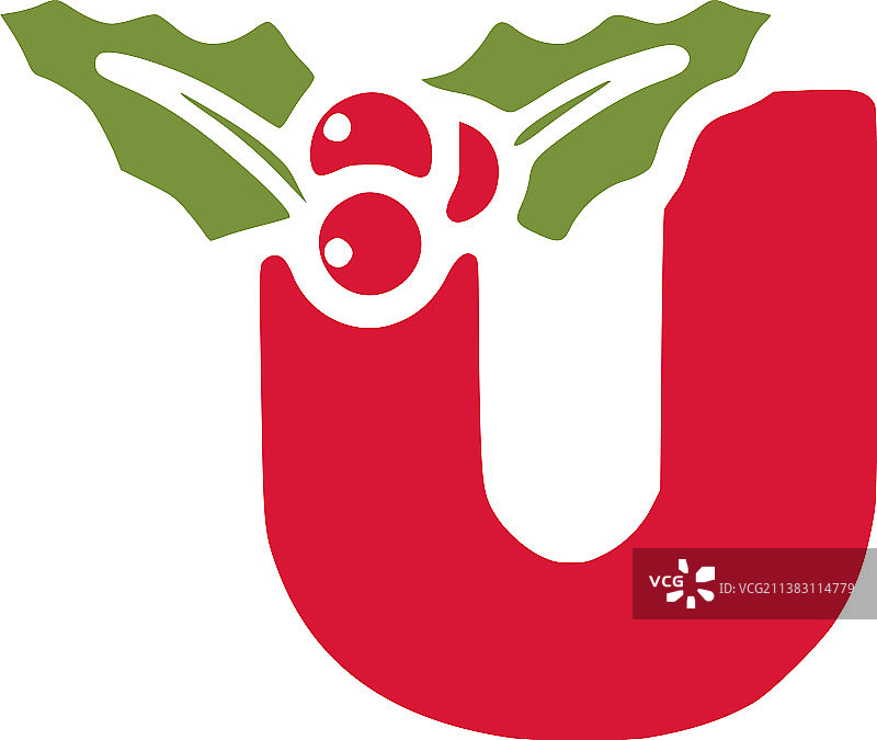 带槲寄生圣诞字体的红色字母U图片素材