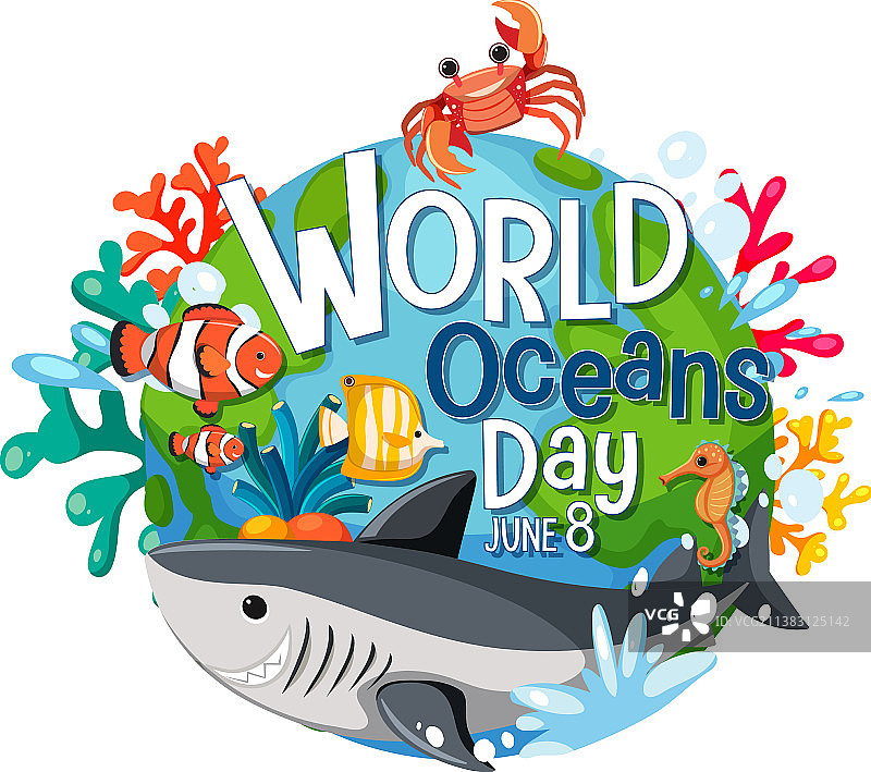 世界海洋日banner与海洋动物卡通图片素材