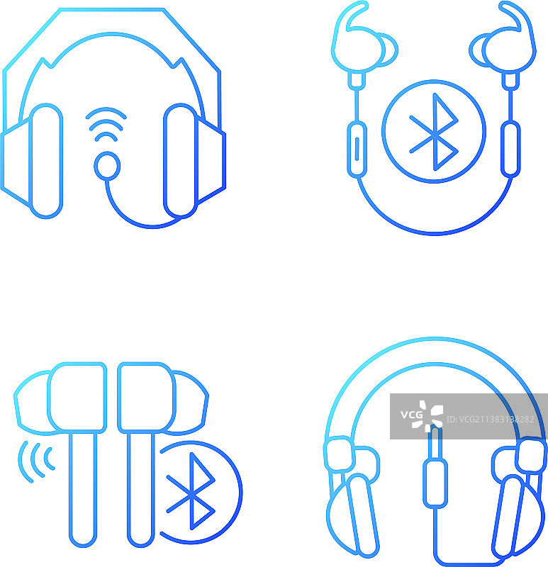 入耳式和头戴式耳机渐变线性设计图片素材