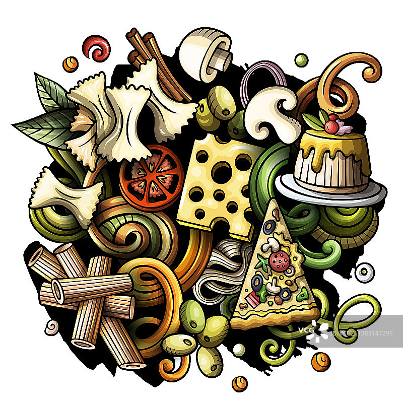 卡通涂鸦意大利美食图片素材