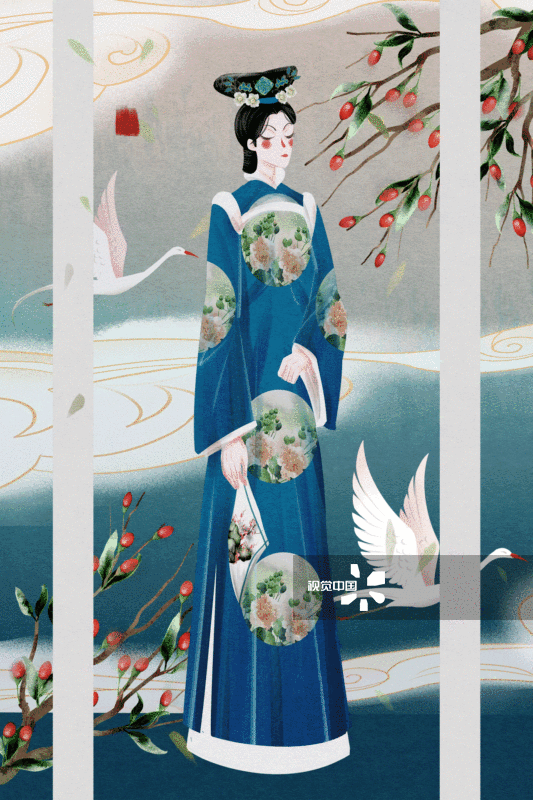 中国风清朝格格人物插画-GIF动图图片素材