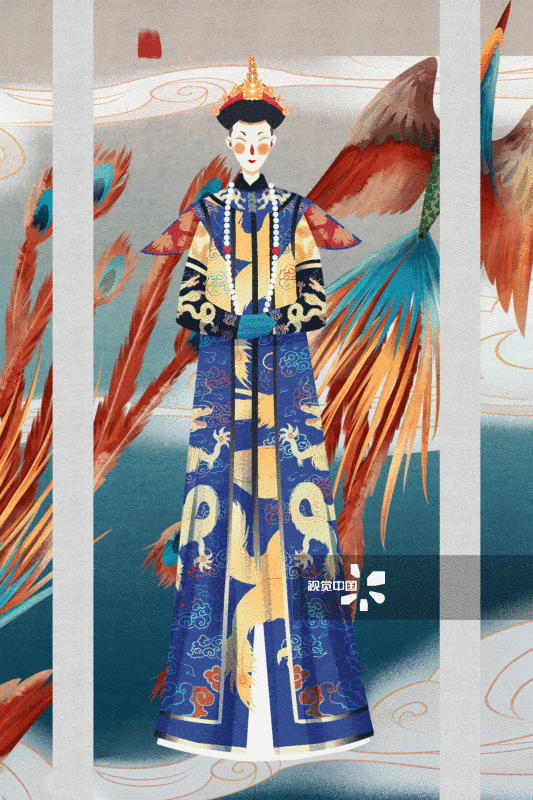 中国风清朝皇后人物插画-GIF动图图片素材