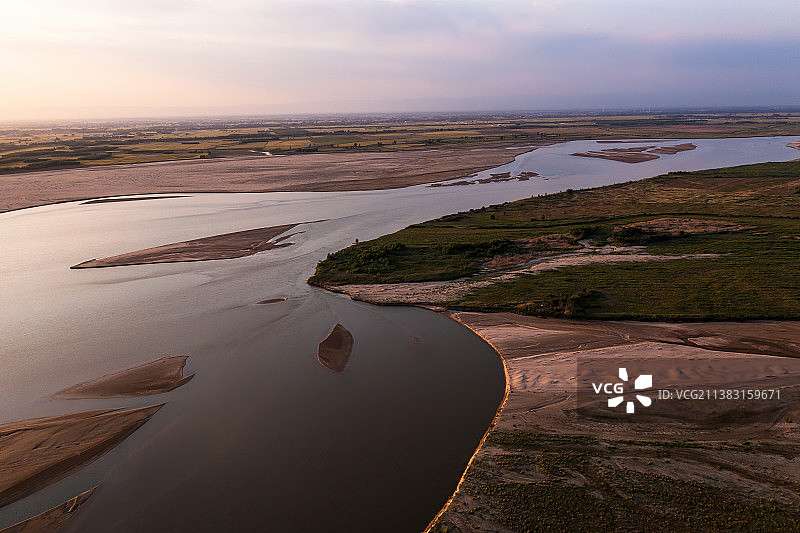 河南 郑州 荥阳 王村 黄河 落日 沙洲图片素材