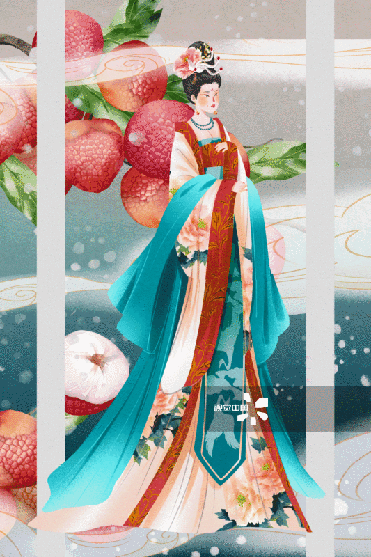 中国风水彩古代四大美人杨贵妃插画-GIF动图图片素材