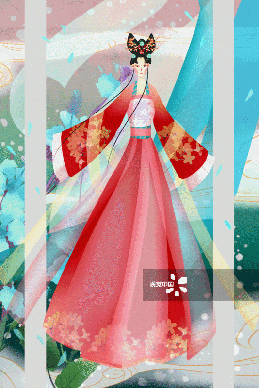 中国风水彩古代四大美人貂蝉插画-GIF动图图片素材