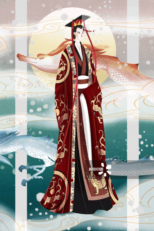 中国风古代名人汉朝皇帝插画-GIF动图图片素材