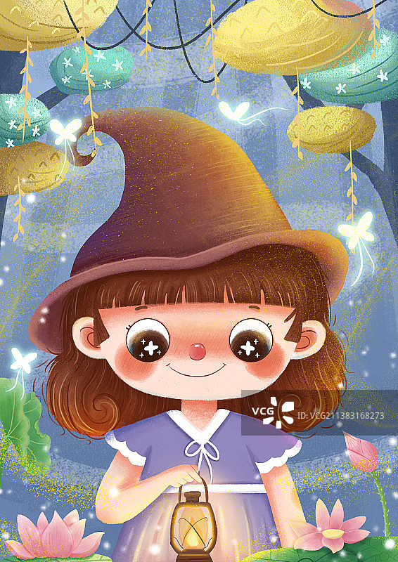 扁平风魔法荷塘女孩图片素材