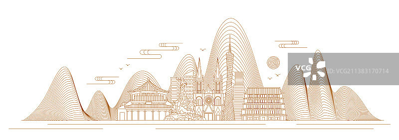 广州线条矢量插画图片素材