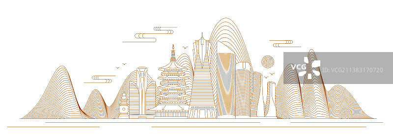 杭州线条矢量插画图片素材