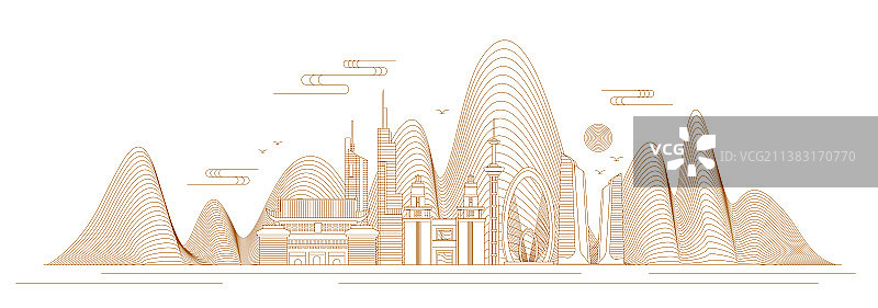 南京线条矢量插画图片素材