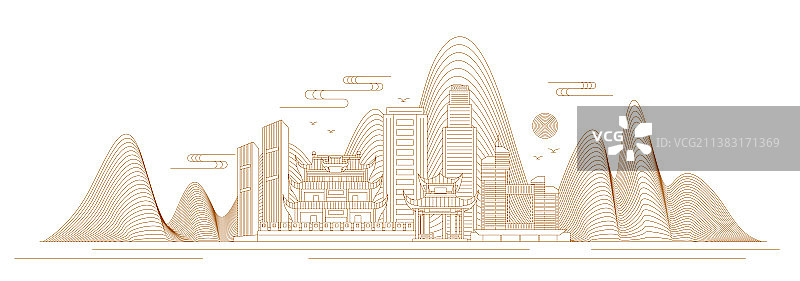 长沙线条矢量插画图片素材