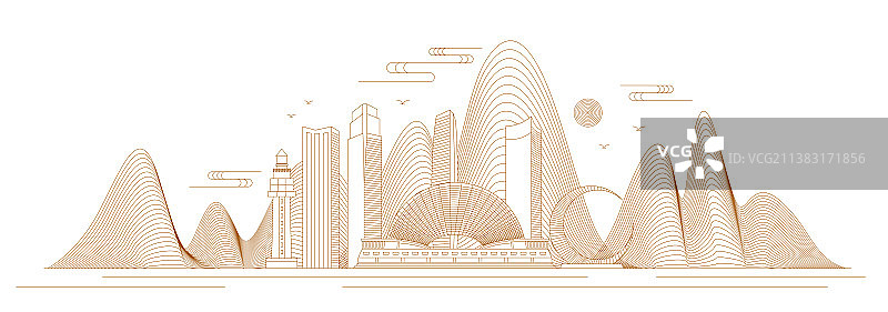 烟台线条矢量插画图片素材