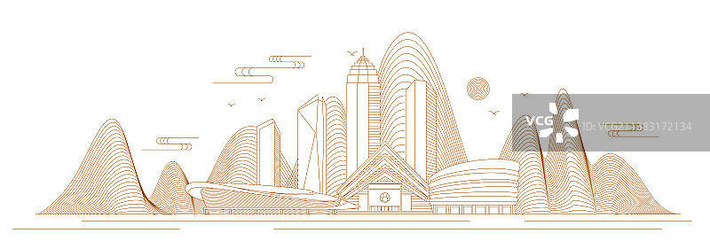 绍兴线条矢量插画图片素材