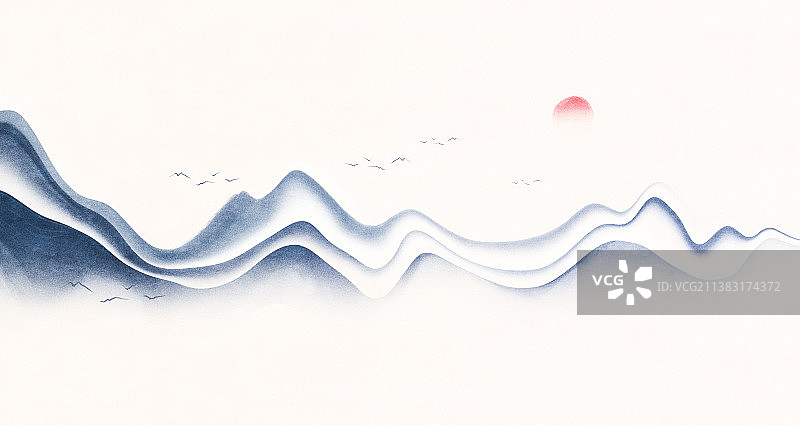 新中式风格山水风景插画图片素材