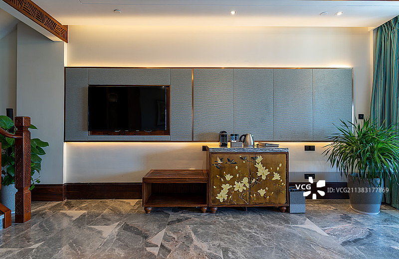 室内拍摄中式客厅电视墙背景墙图片素材