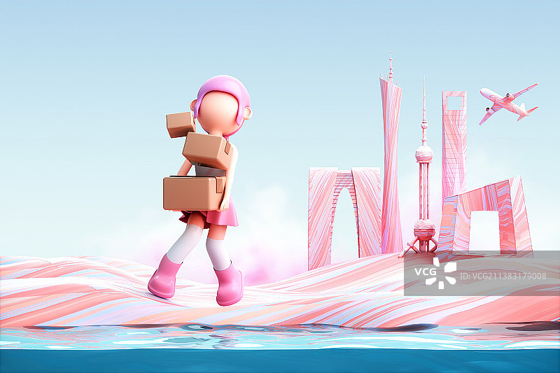 3D渲染的可爱女孩图片素材