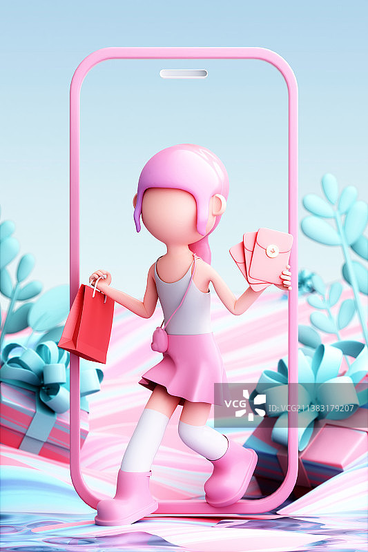 3D渲染的可爱女孩图片素材