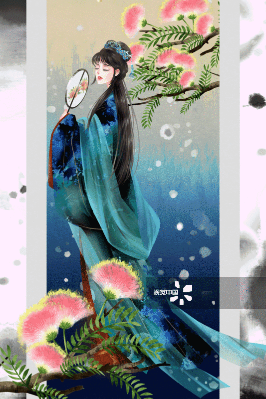 中国风水彩古风女性插画-GIF动图图片素材