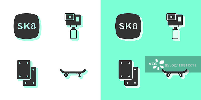 滑板护膝和运动相机图标合集图片素材