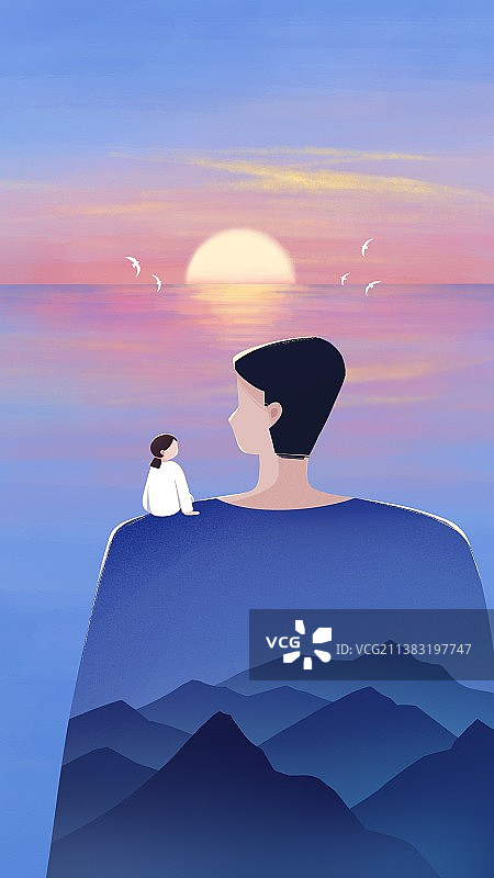 父亲节海上看日落图片素材