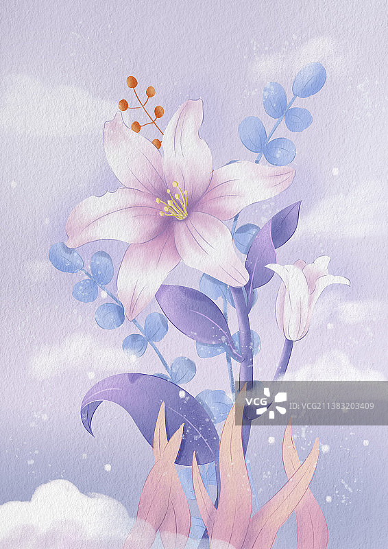 手绘小清新肌理百合花图片素材