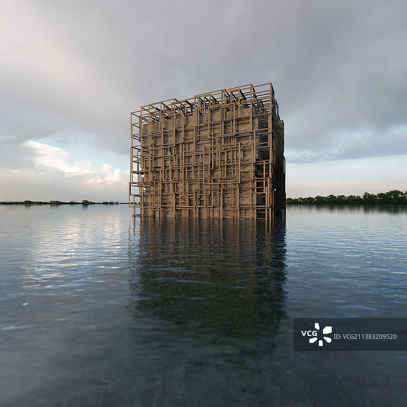 大型水域中的外星建筑图片素材