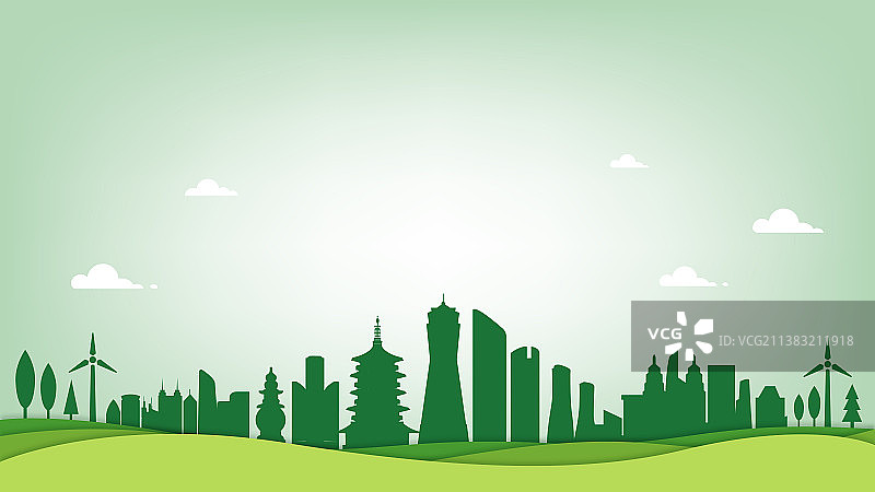 杭州剪纸环保插画图片素材