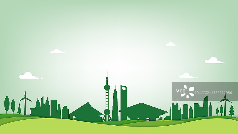 上海剪纸环保插画图片素材