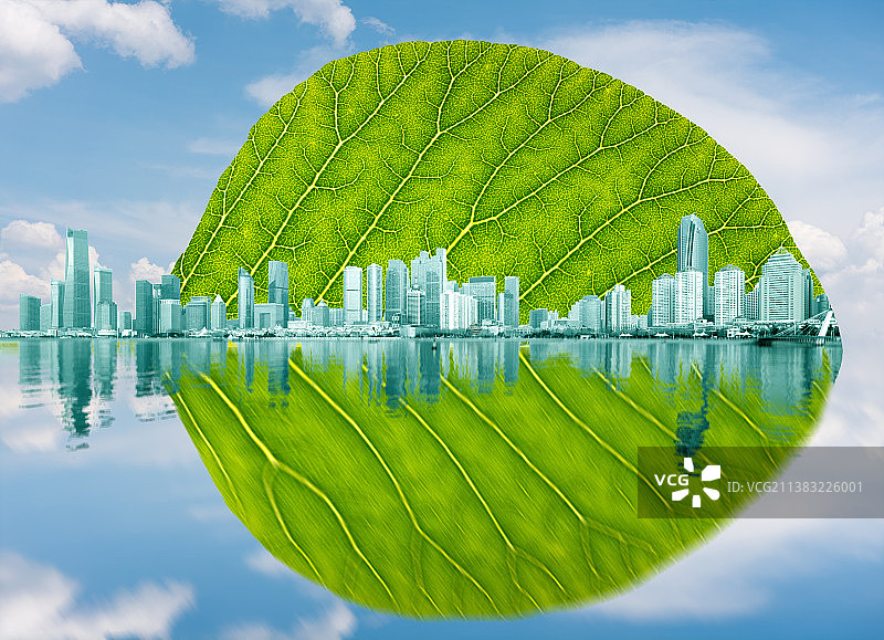 绿色，节能，低碳，城市天际线，树叶图片素材