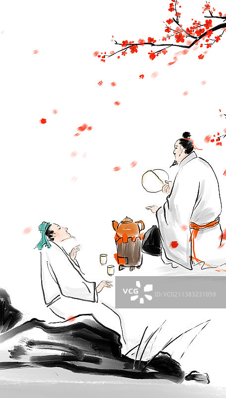 白酒文化古代人物创意插画煮酒论英雄图片素材