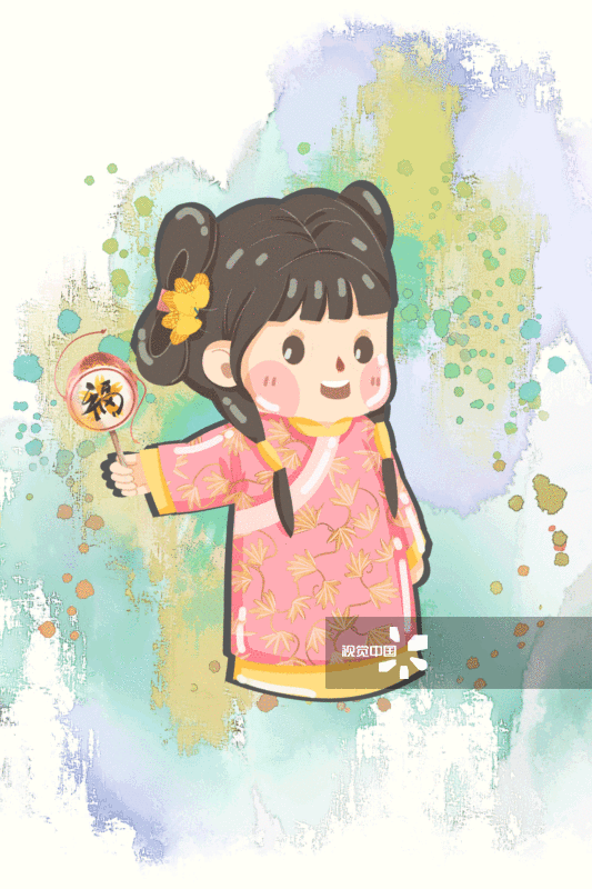 红楼梦金陵十二钗正册贾巧姐玩拨浪鼓插画-GIF动图图片素材