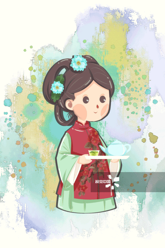 红楼梦金陵十二钗又副册小红给宝玉倒茶插画-GIF动图图片素材