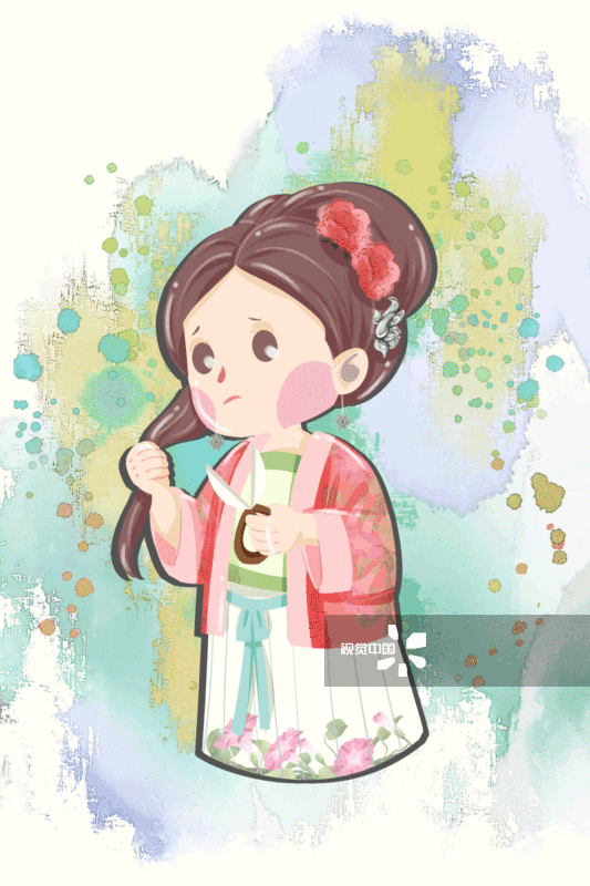 红楼梦金陵十二钗又副册鸳鸯剪发抗婚插画-GIF动图图片素材