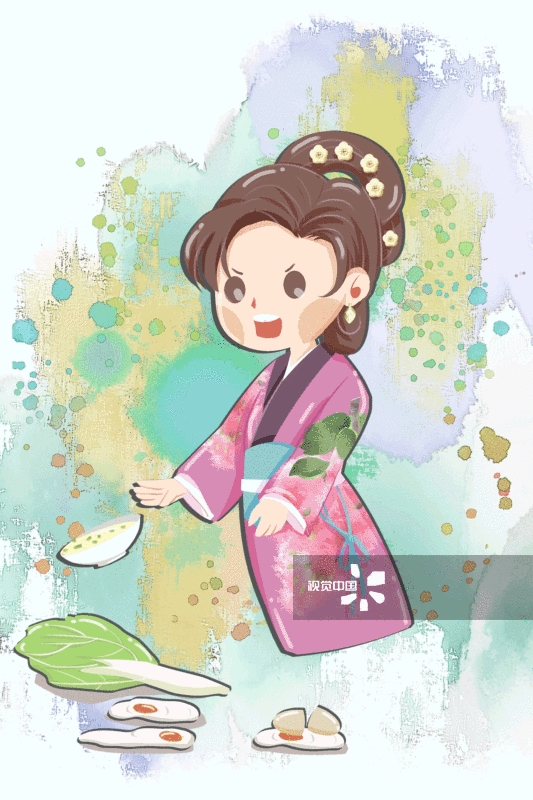 红楼梦金陵十二钗又副册司棋怒摔蛋羹插画-GIF动图图片素材