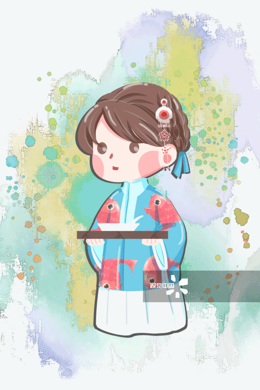 红楼梦金陵十二钗又副册玉钏端粥给宝玉插画-GIF动图图片素材