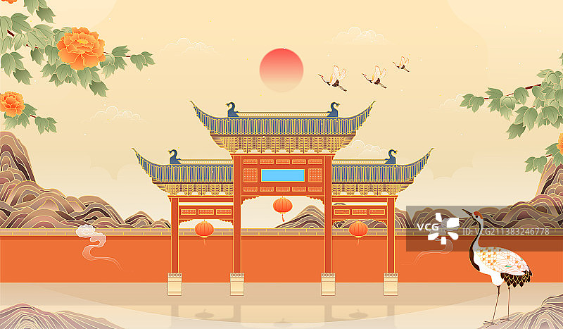 复古中国风南京夫子庙矢量插画图片素材