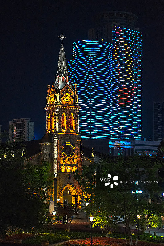 浙江省宁波市天主教堂夜景图片素材